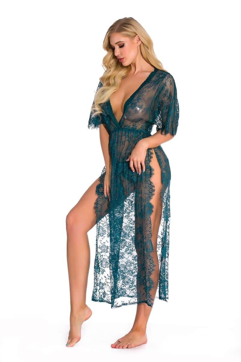 Sheer Pajamas Side Slit Long Chemise