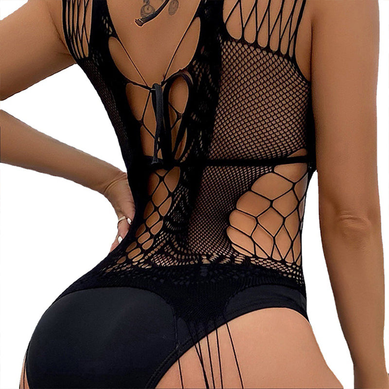 Seductive Cutout Fishnet Suspender Bodystocking