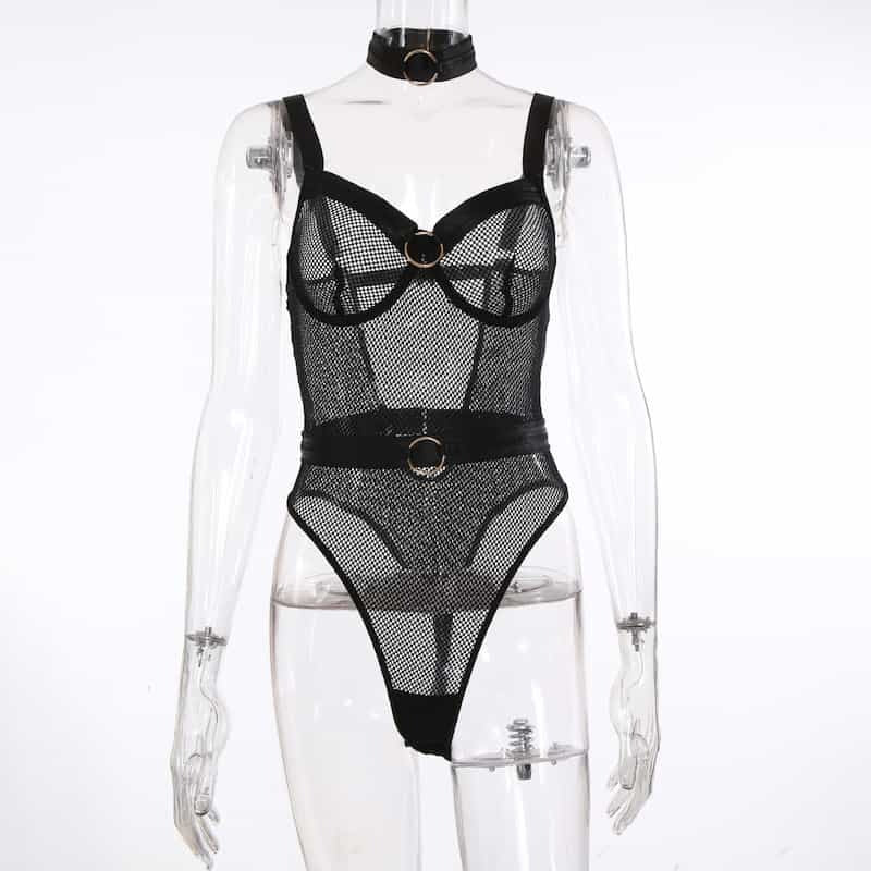 See Through Black Mesh Bodysuit