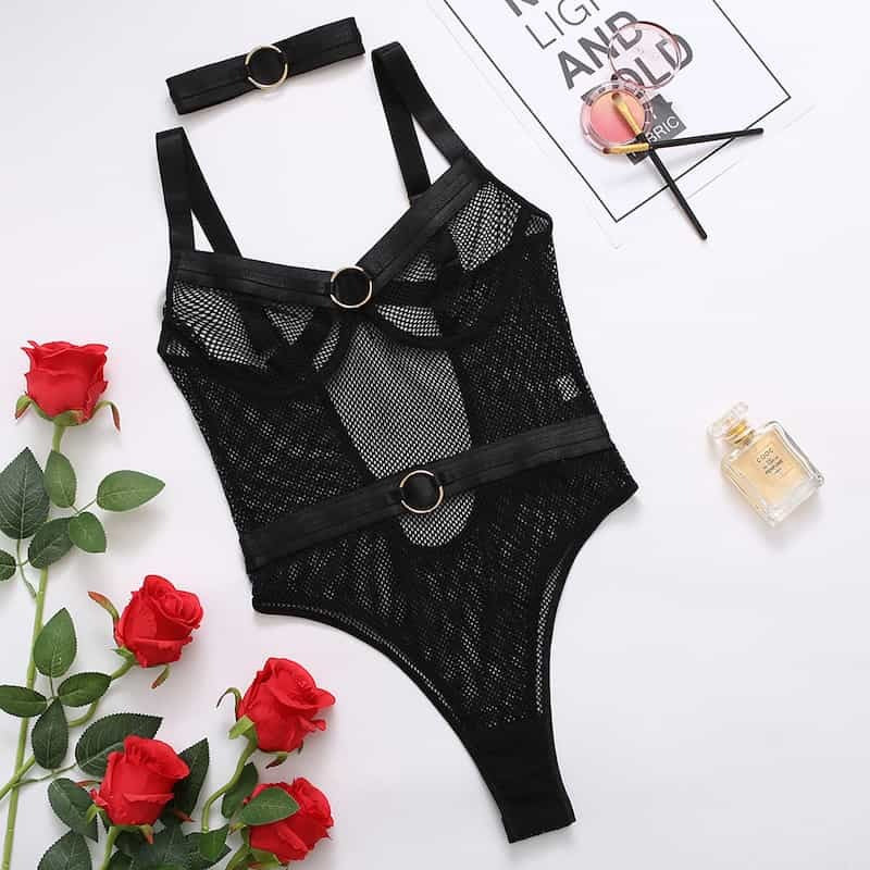 See Through Black Mesh Bodysuit