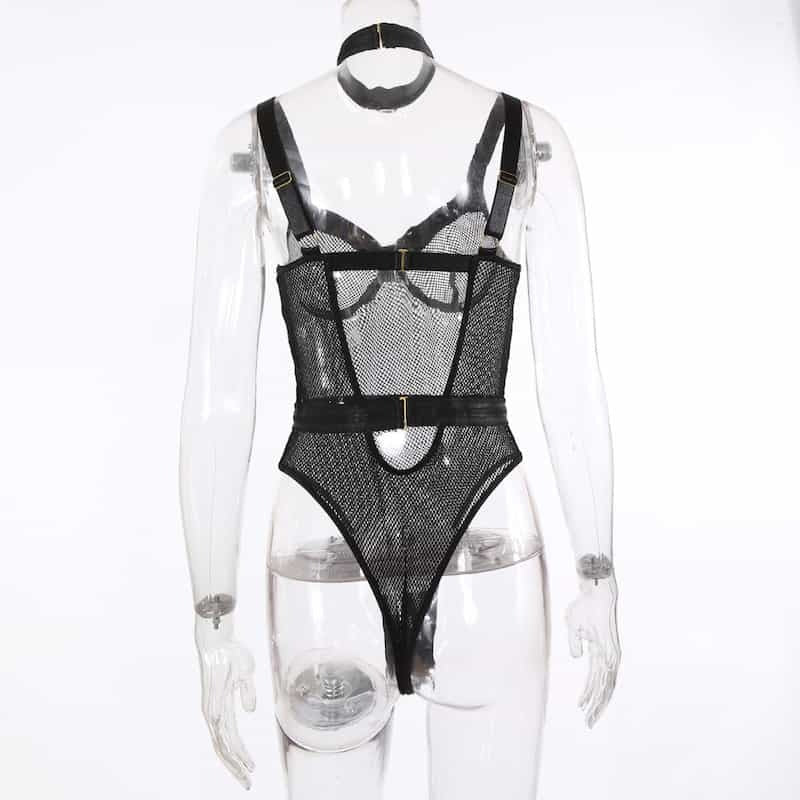 See Through Black Mesh Bodysuit