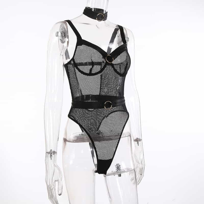 See Through Black Mesh Bodysuit
