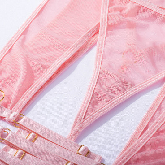 Sensual Hollow Bra Lingerie Set in Light Pink