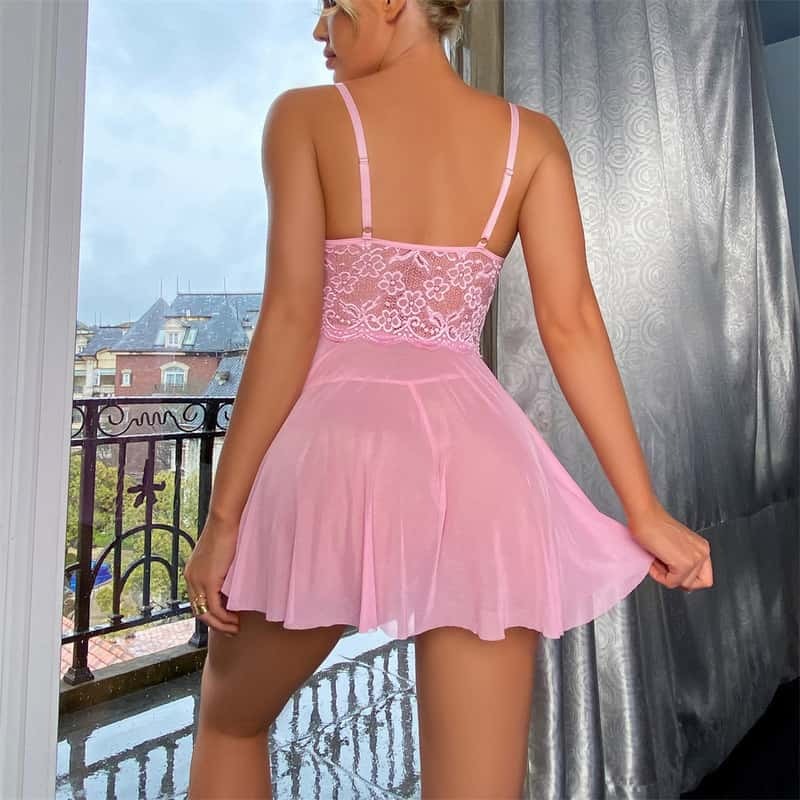 Sexy Lace Chemise Nightgown With Big Bow
