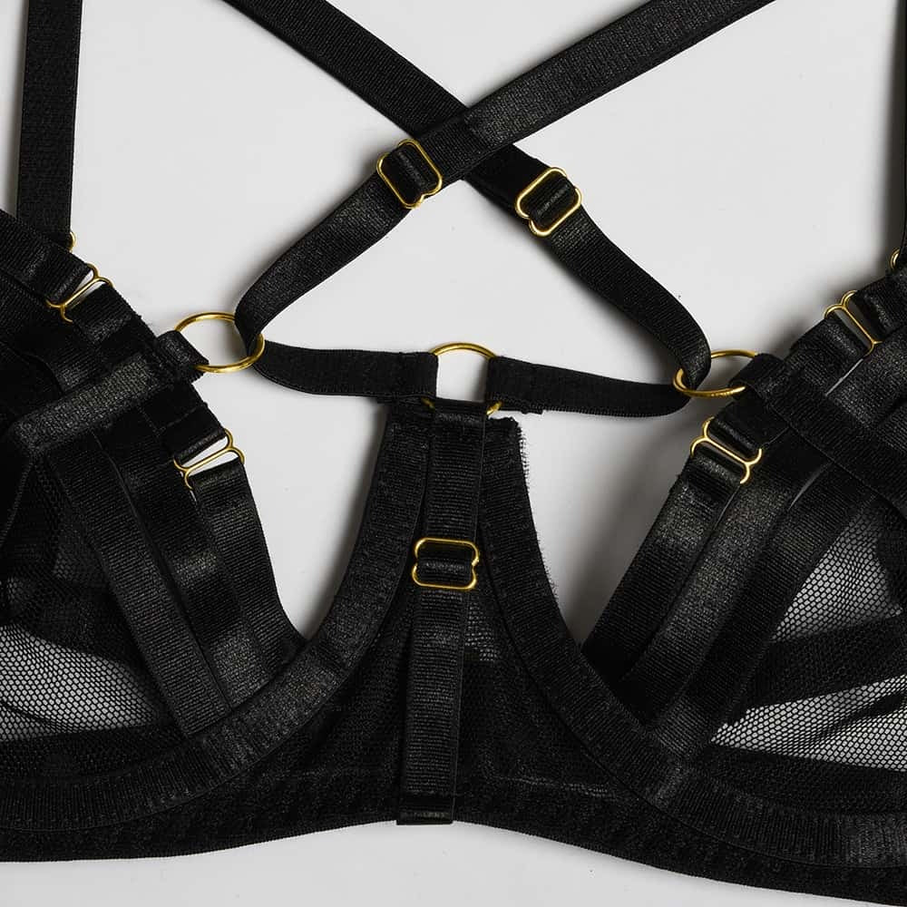 Sheer Mesh Polka Dot Bra Set