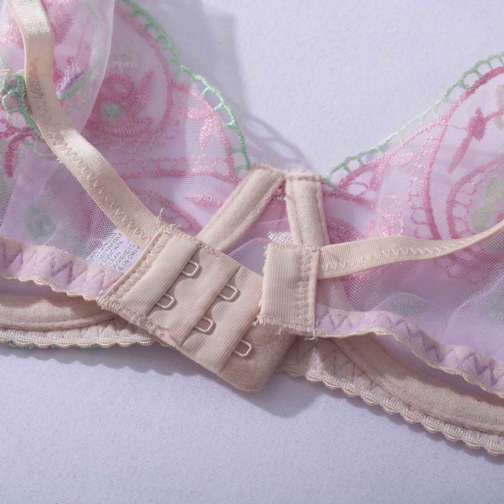 Sheer Mesh Sexy Lingerie Bra Set with Embroidered Flowers