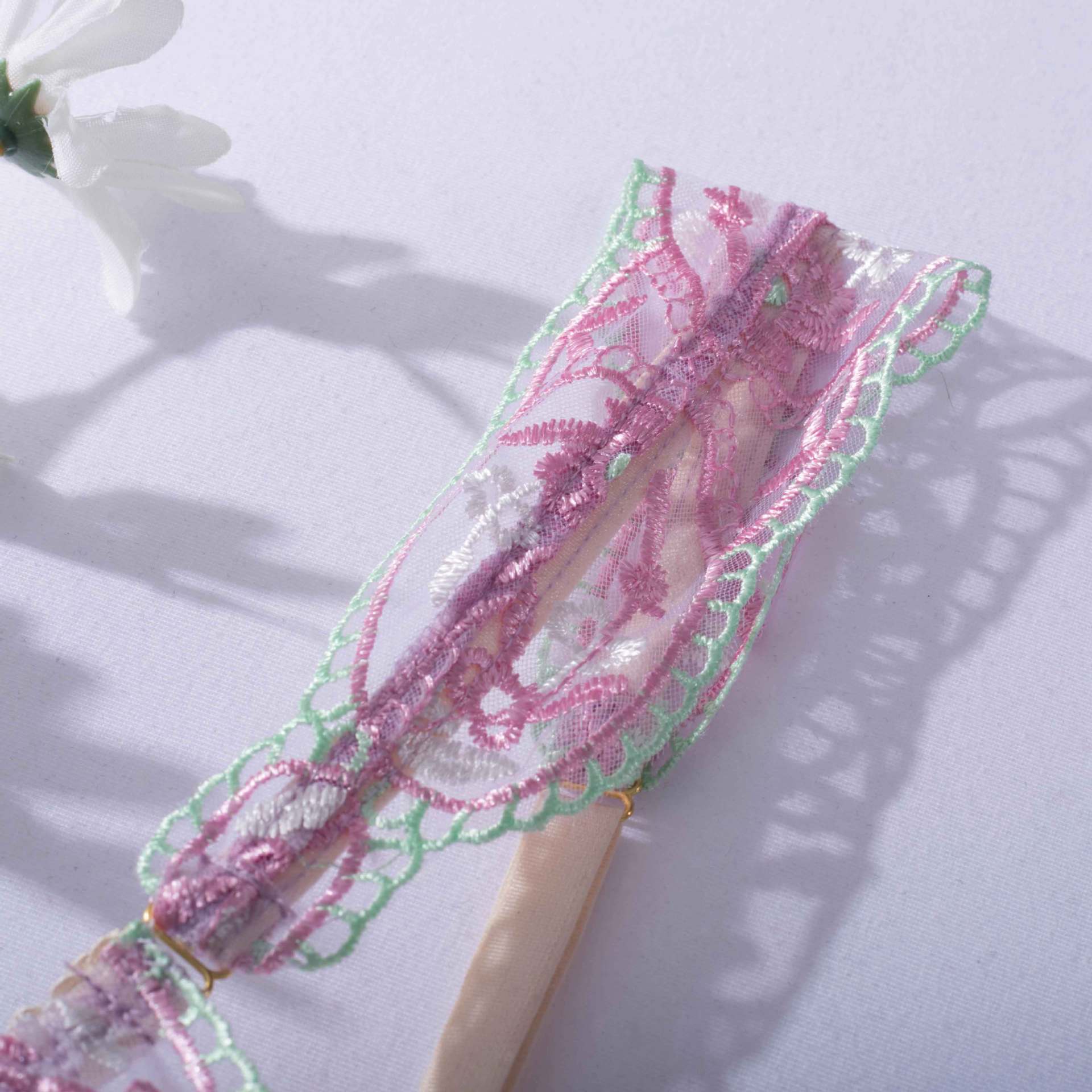 Sheer Mesh Sexy Lingerie Bra Set with Embroidered Flowers