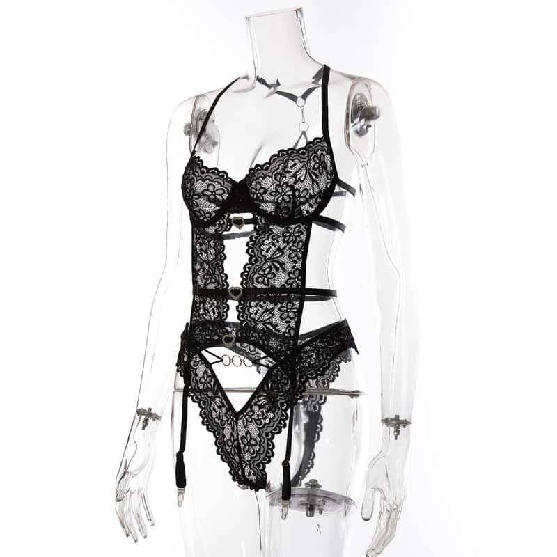 Shiny Heart Lace Bustier Set