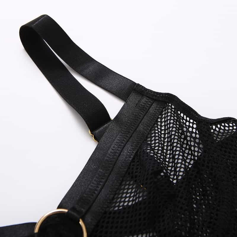 See Through Black Mesh Bodysuit