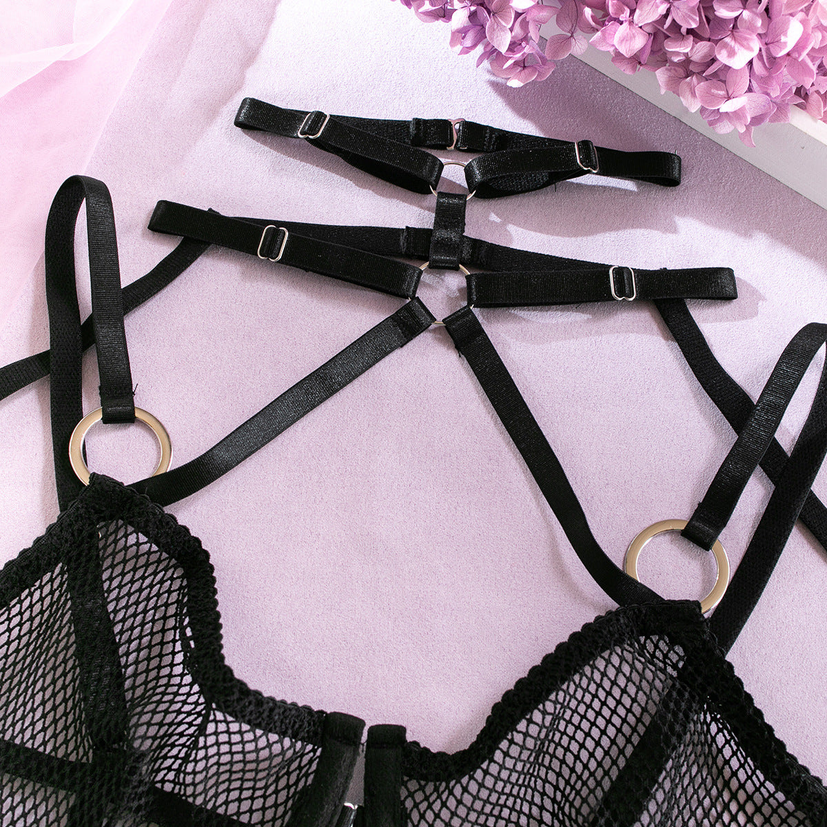 Skimpy Black Lace Bra Suit with Integrated Straps