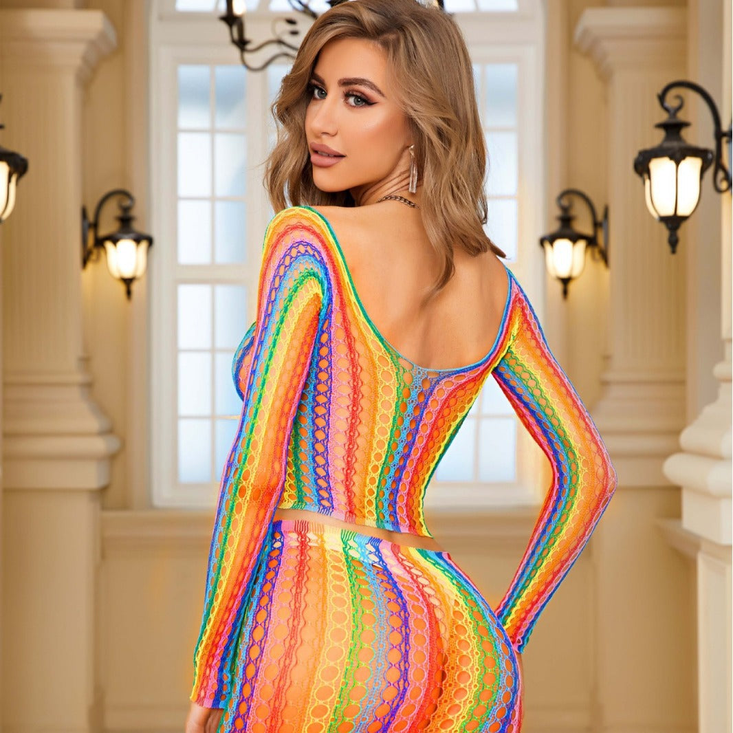Spectrum Glow Long Fishnet Dress