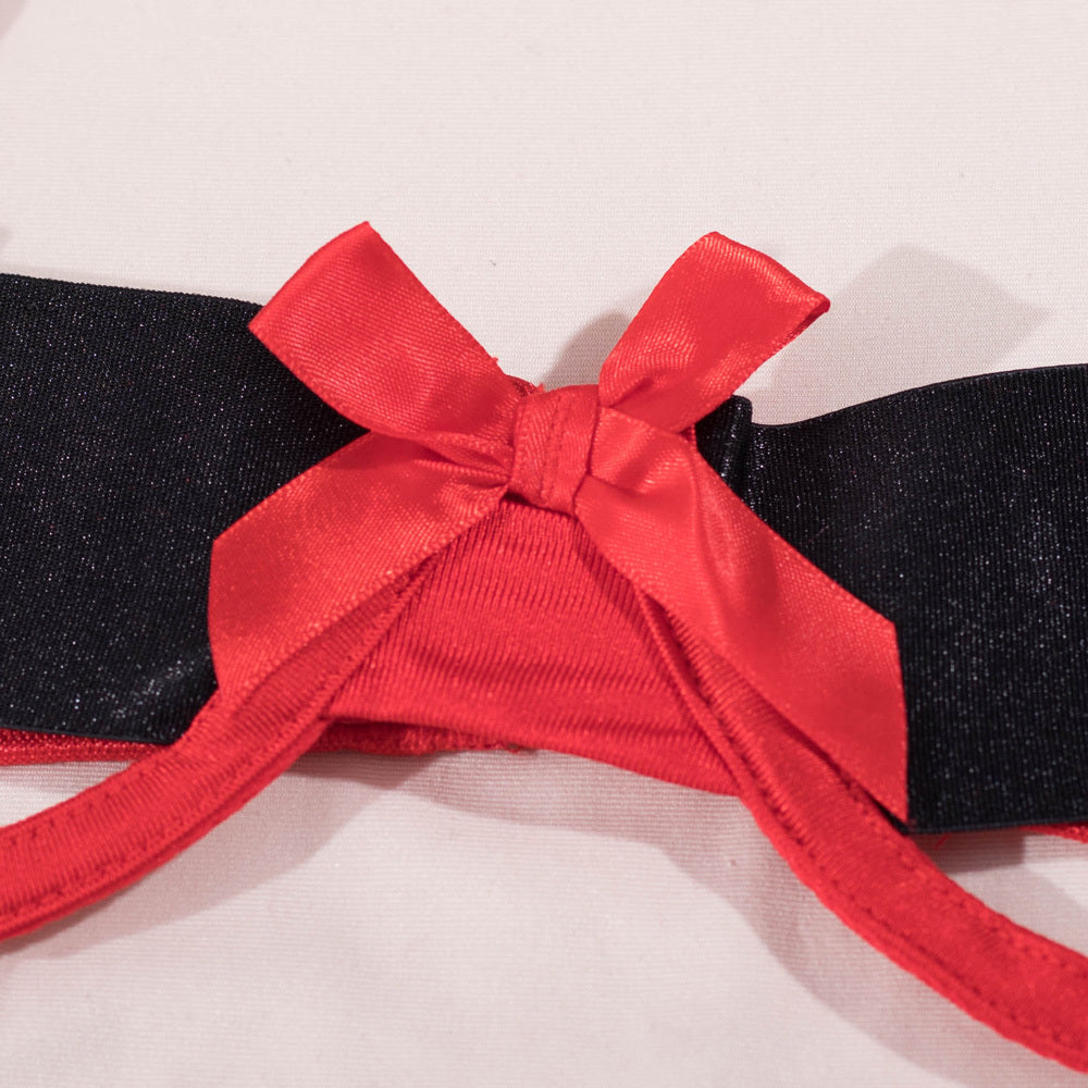 Stunning Christmas Cutout Bra Set with Bow and Wide Belt