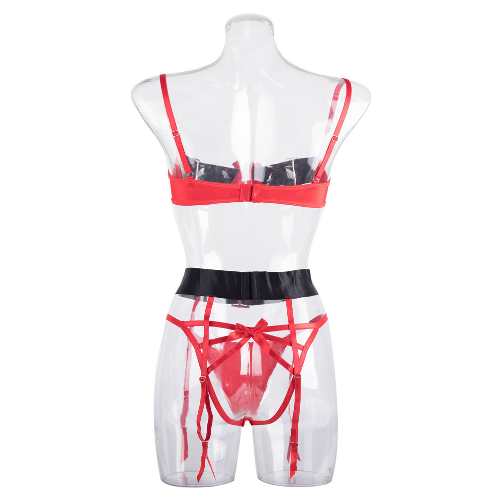 Stunning Christmas Cutout Bra Set with Bow and Wide Belt