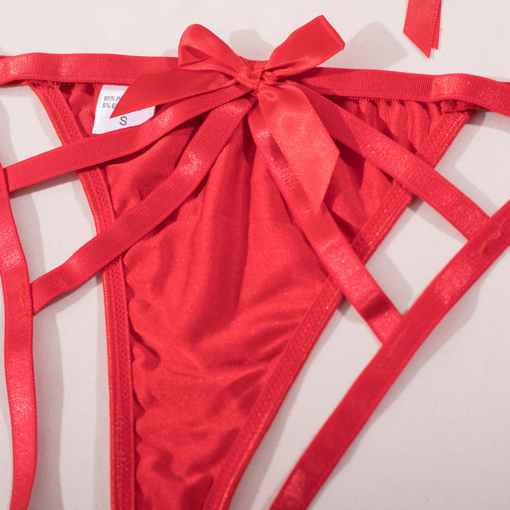 Stunning Christmas Cutout Bra Set with Bow and Wide Belt