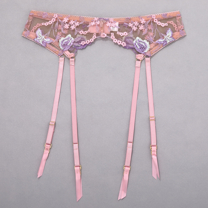 Stunning Sexy Bra and Panties Set with Purple Embroidery
