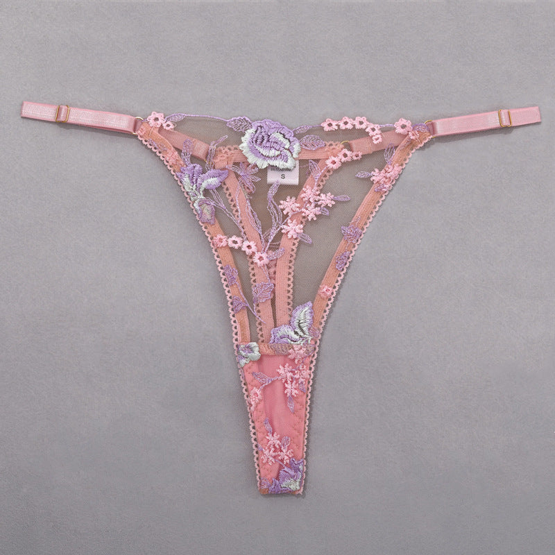Stunning Sexy Bra and Panties Set with Purple Embroidery
