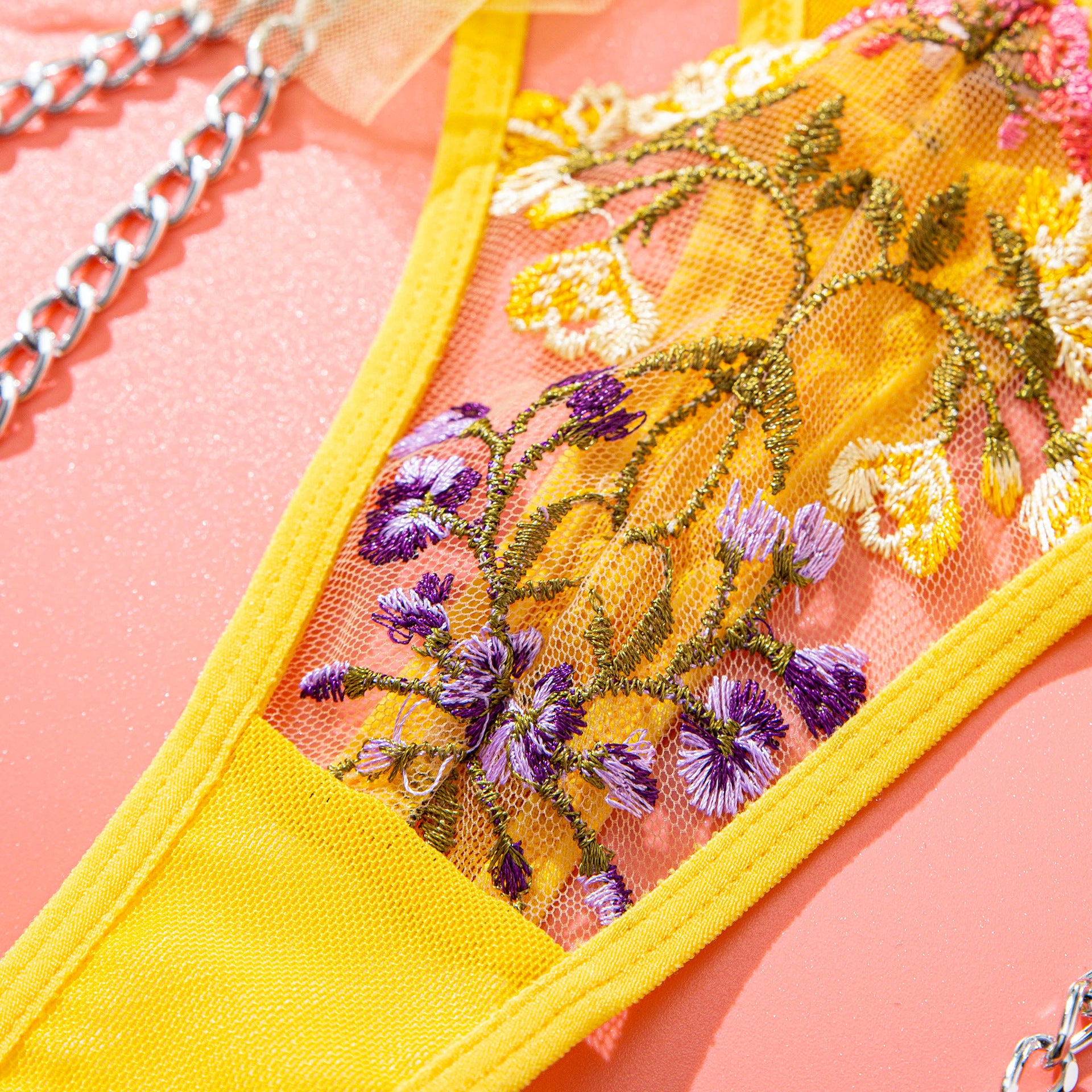 Sunburst Floral Embroidered Lace Corset Set