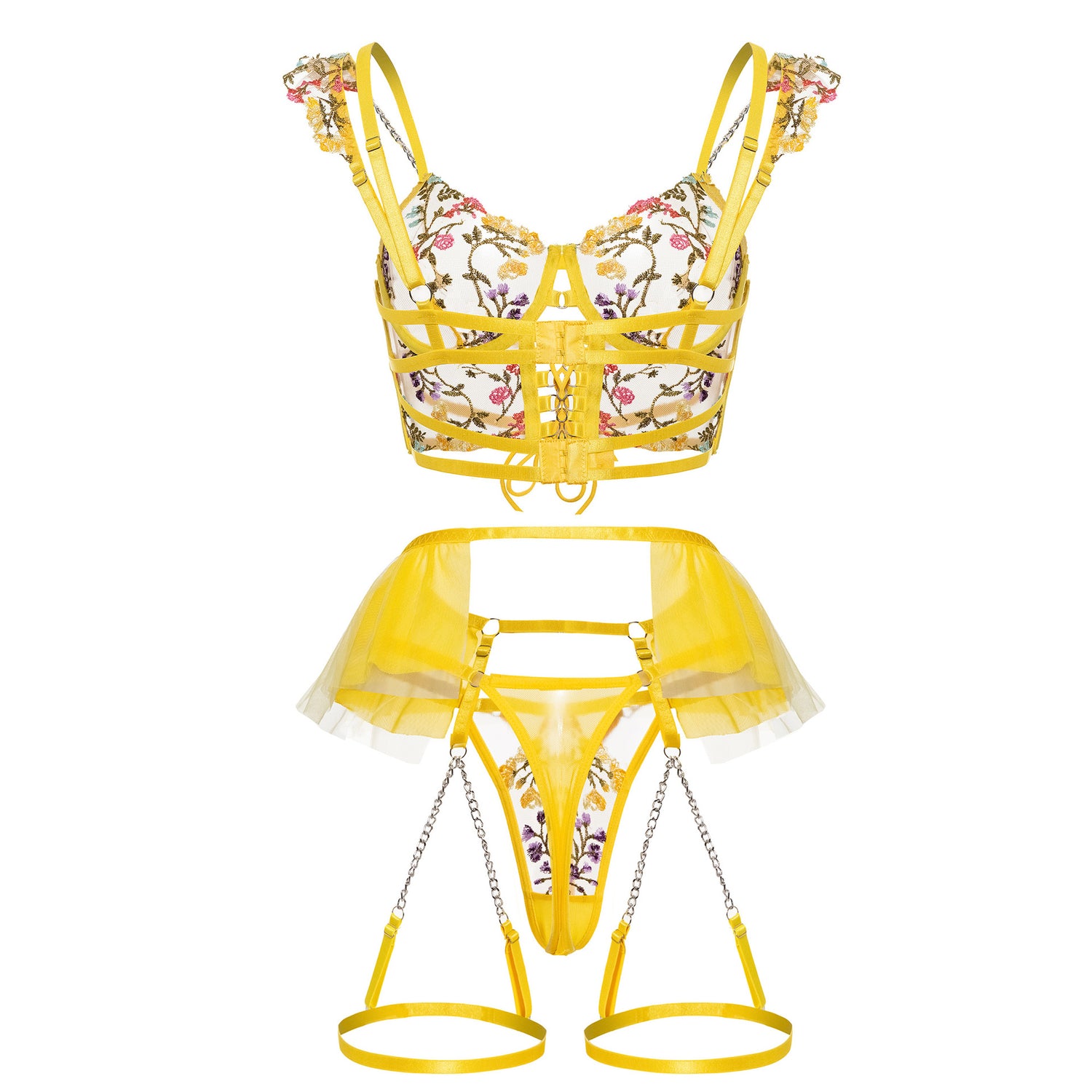 Sunburst Floral Embroidered Lace Corset Set