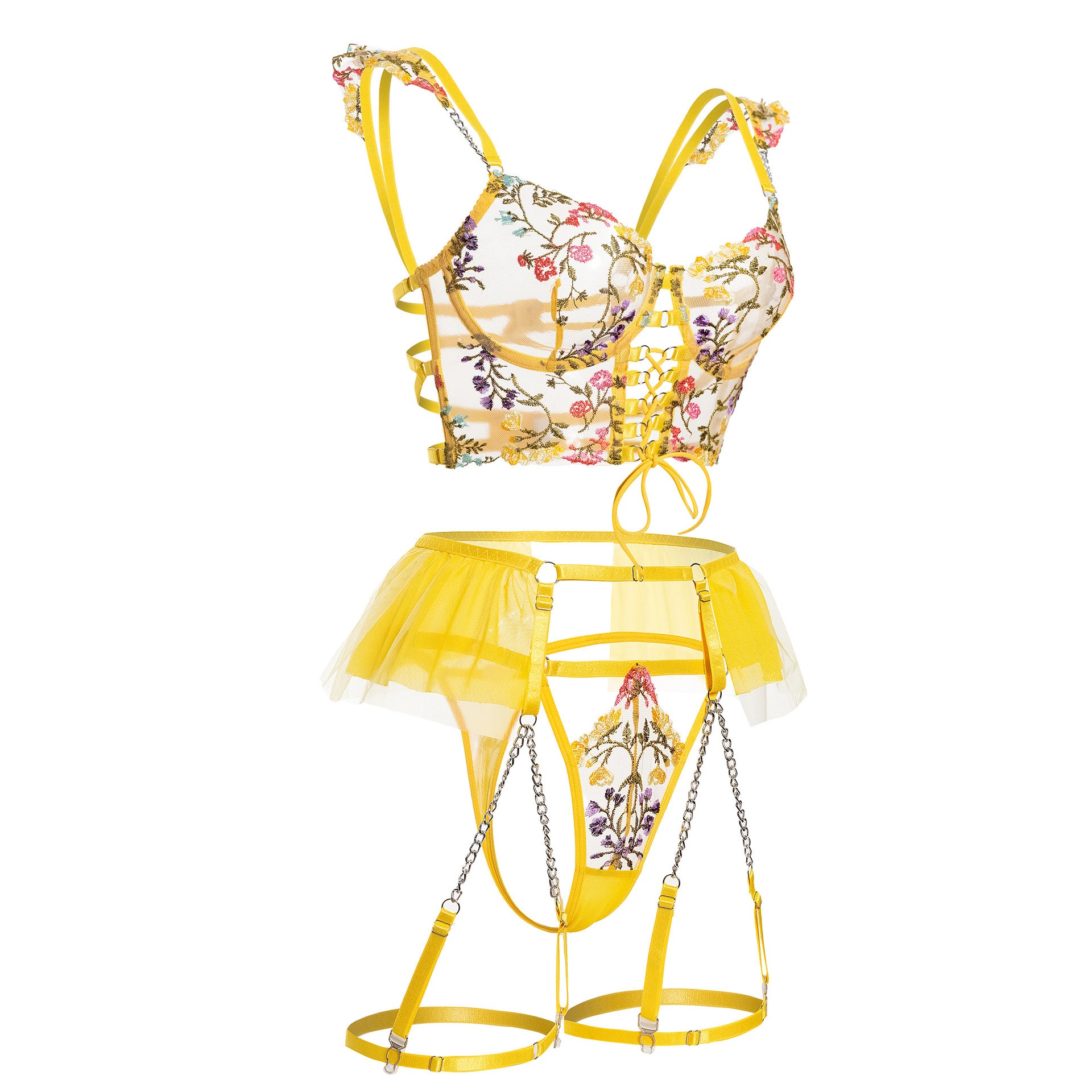 Sunburst Floral Embroidered Lace Corset Set