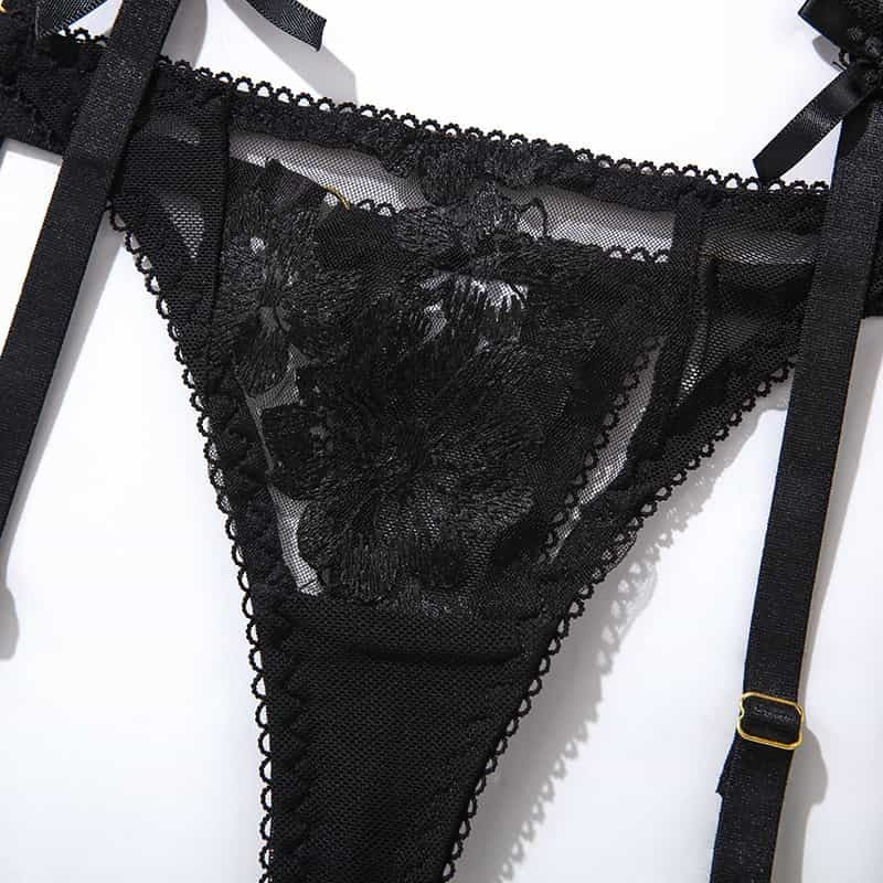 Transparent Mesh Floral Gartered Corset