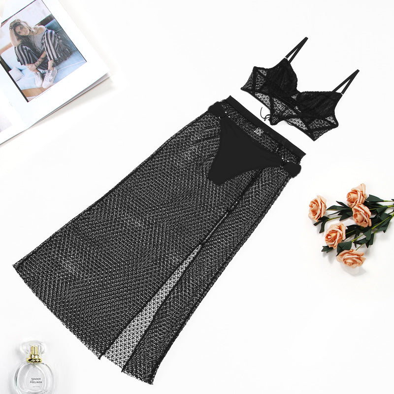 Trendy Side-Slit Maxi Skirt and Lace-Up Bra Set