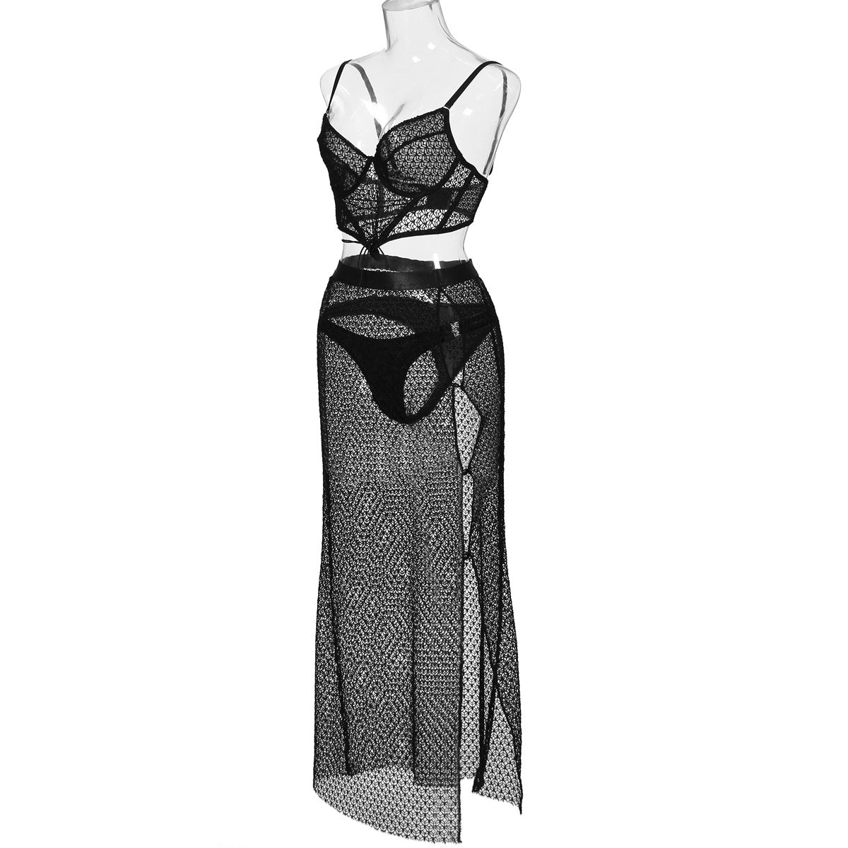Trendy Side-Slit Maxi Skirt and Lace-Up Bra Set