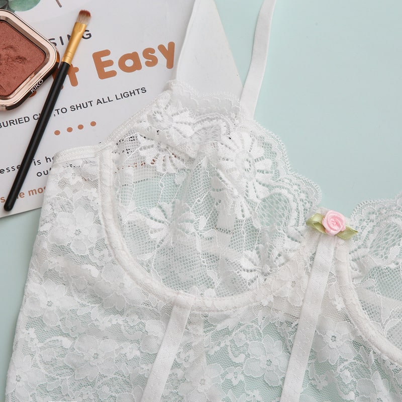 White Lace Ruffled Bridal Lingerie Set