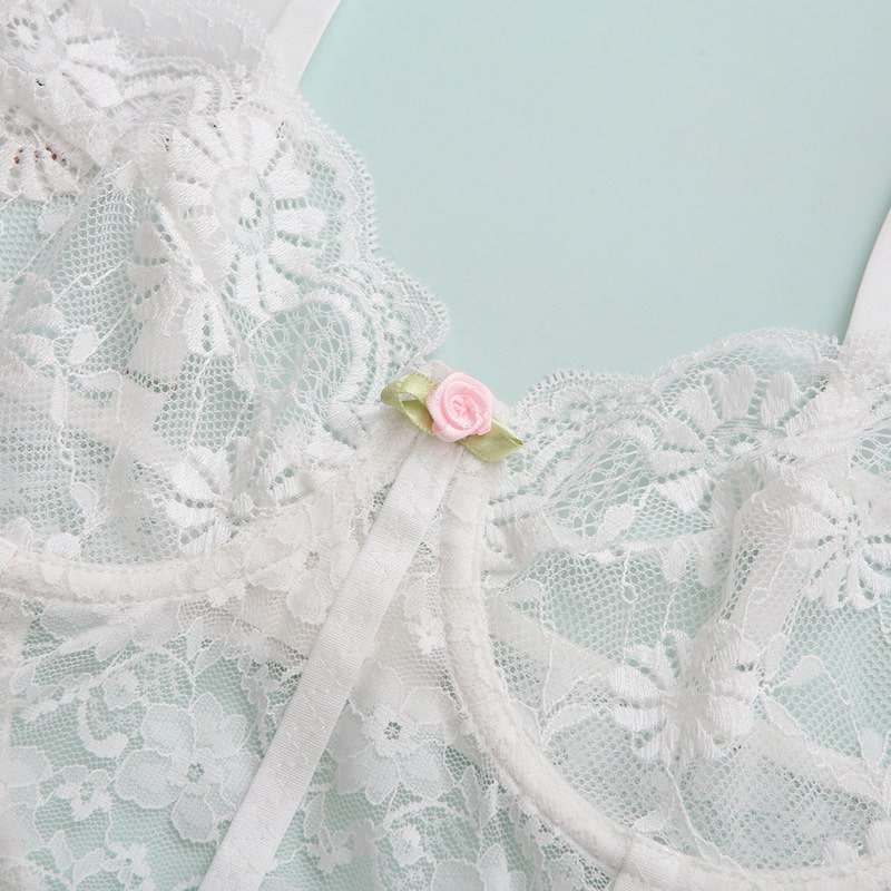 White Lace Ruffled Bridal Lingerie Set