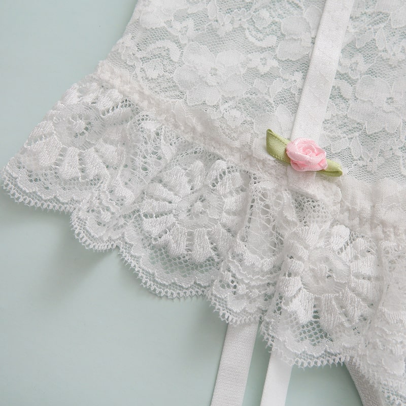 White Lace Ruffled Bridal Lingerie Set
