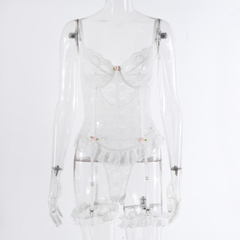 White Lace Ruffled Bridal Lingerie Set