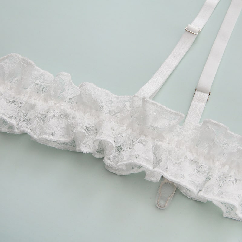 White Lace Ruffled Bridal Lingerie Set