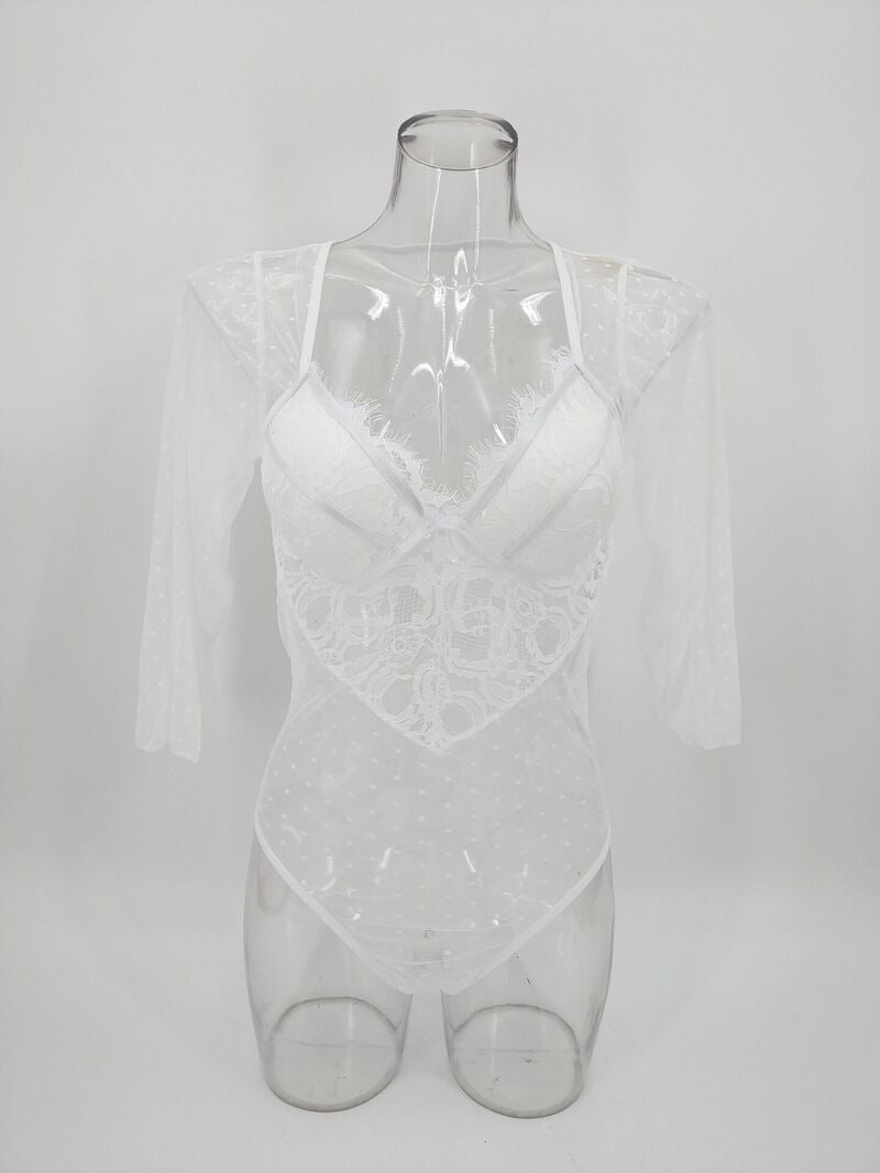 Sexy Mesh See-through Long-sleeved Bodysuit