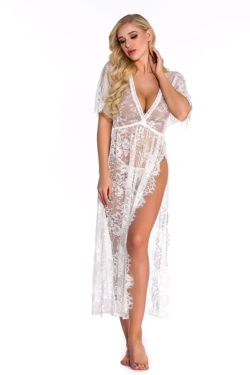 Sheer Pajamas Side Slit Long Chemise