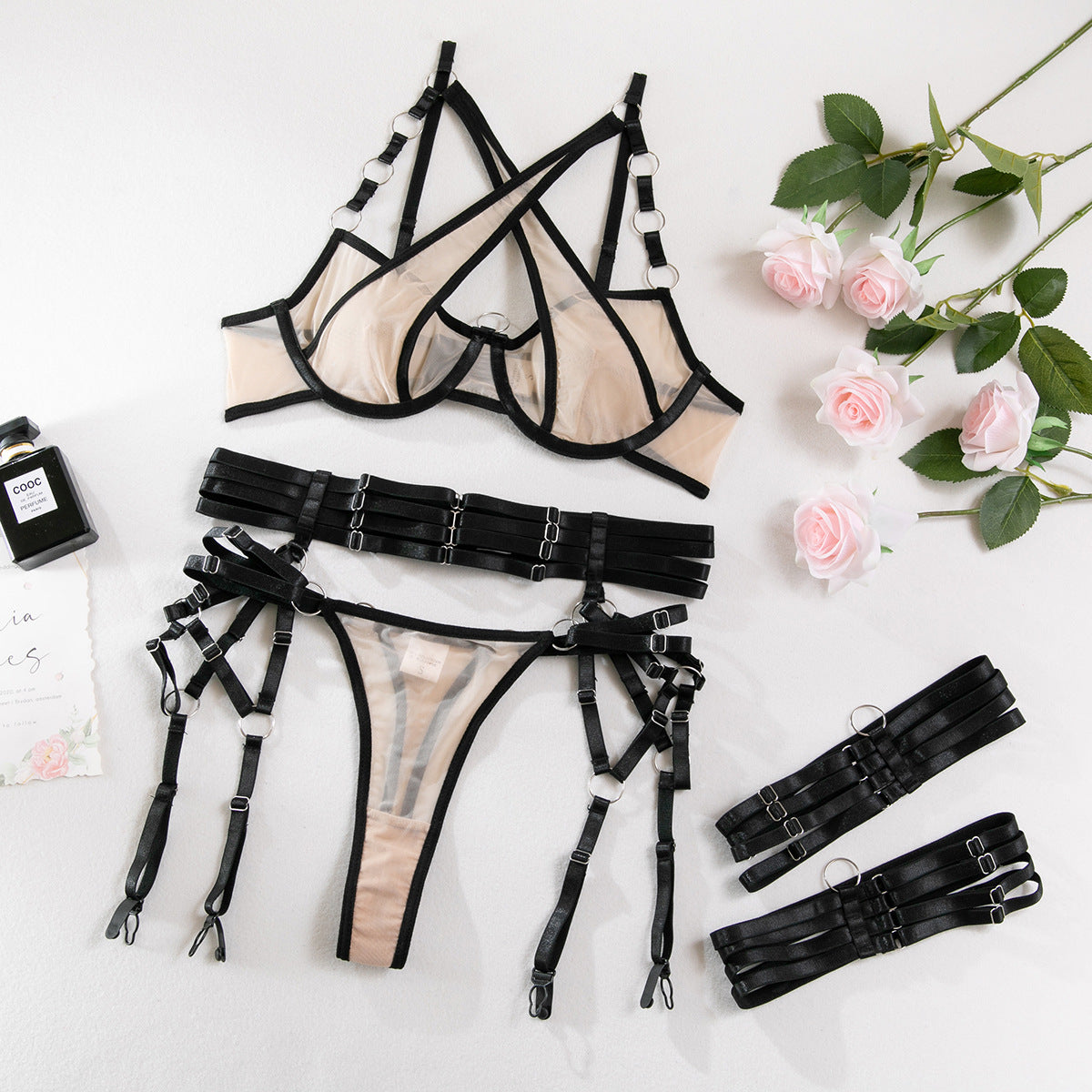 Modern Bra and Panties Set with Garter