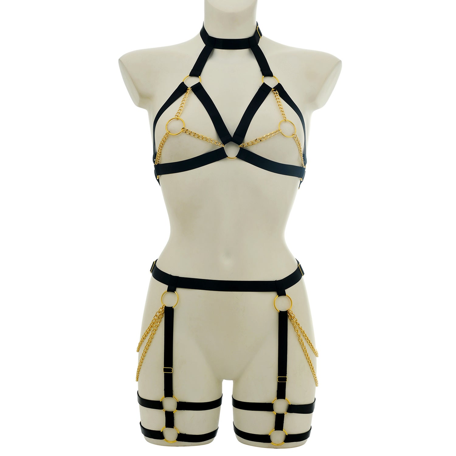 Chain Harness Bra Set with Strappy Design
