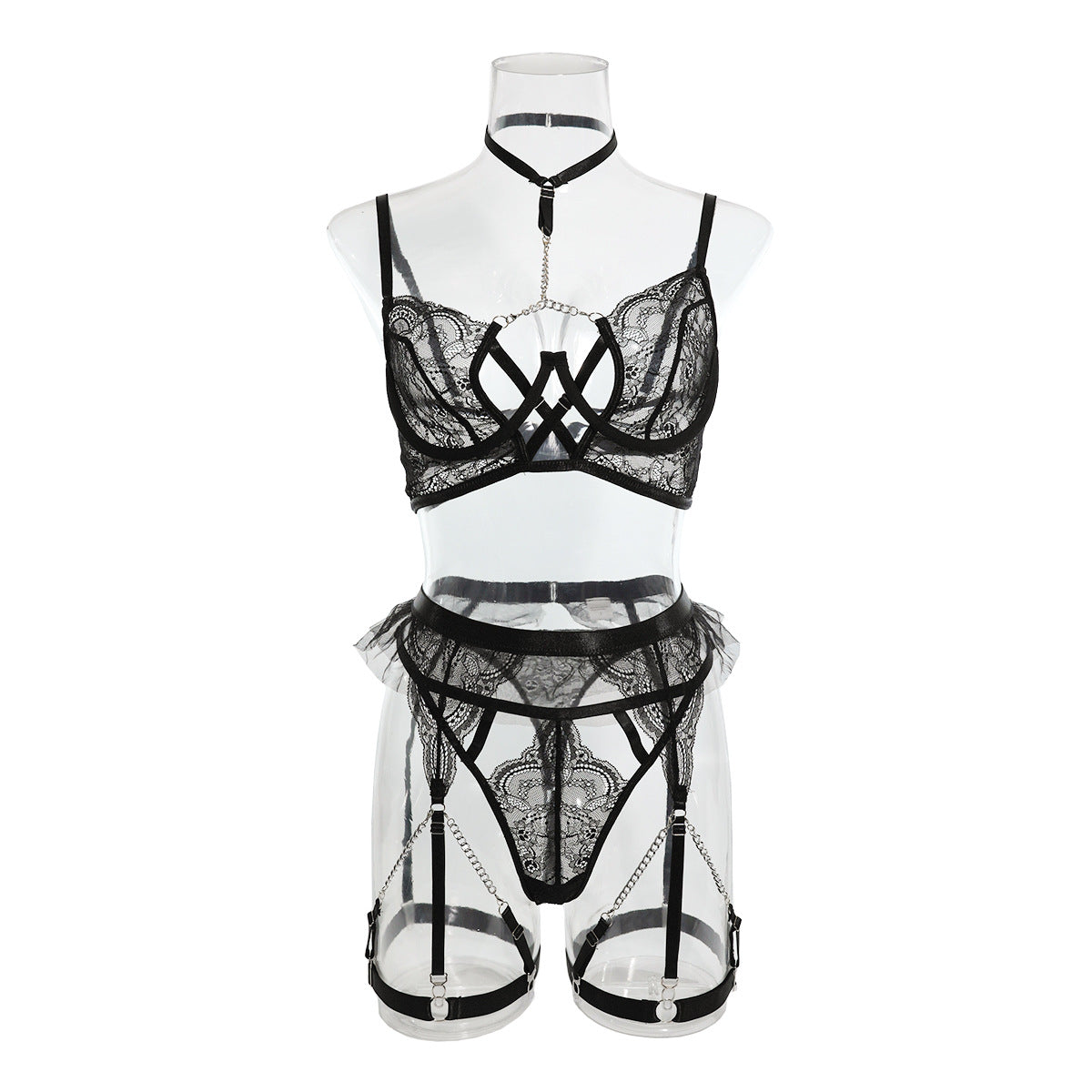 Classy Lace Bralette and Panty Set with Halter Neck