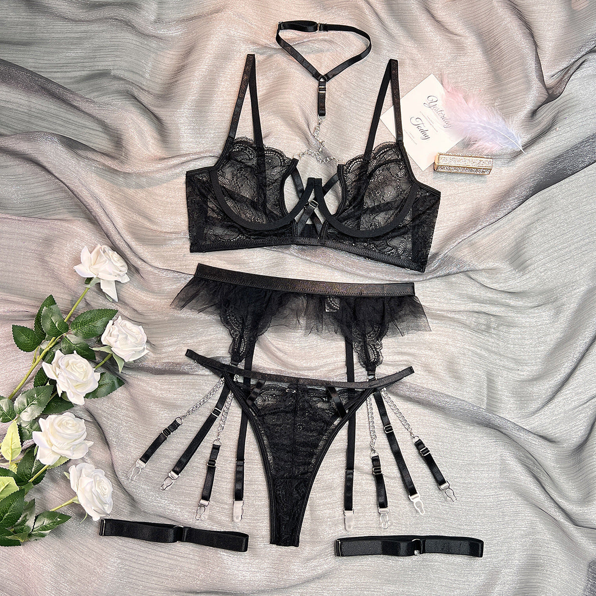 Classy Lace Bralette and Panty Set with Halter Neck