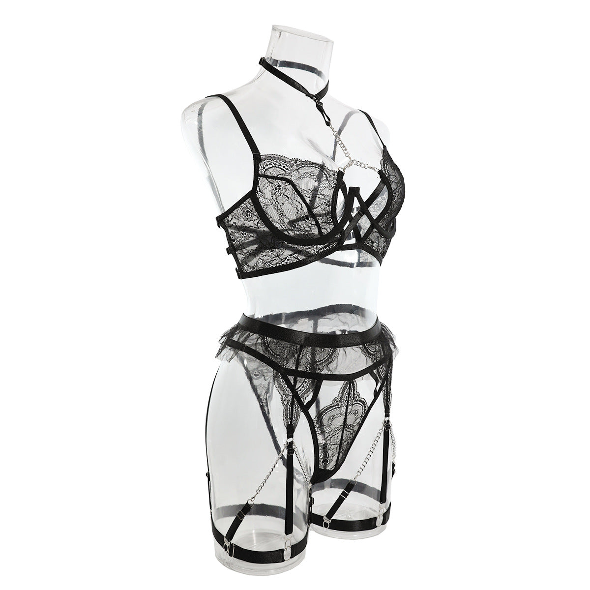 Classy Lace Bralette and Panty Set with Halter Neck