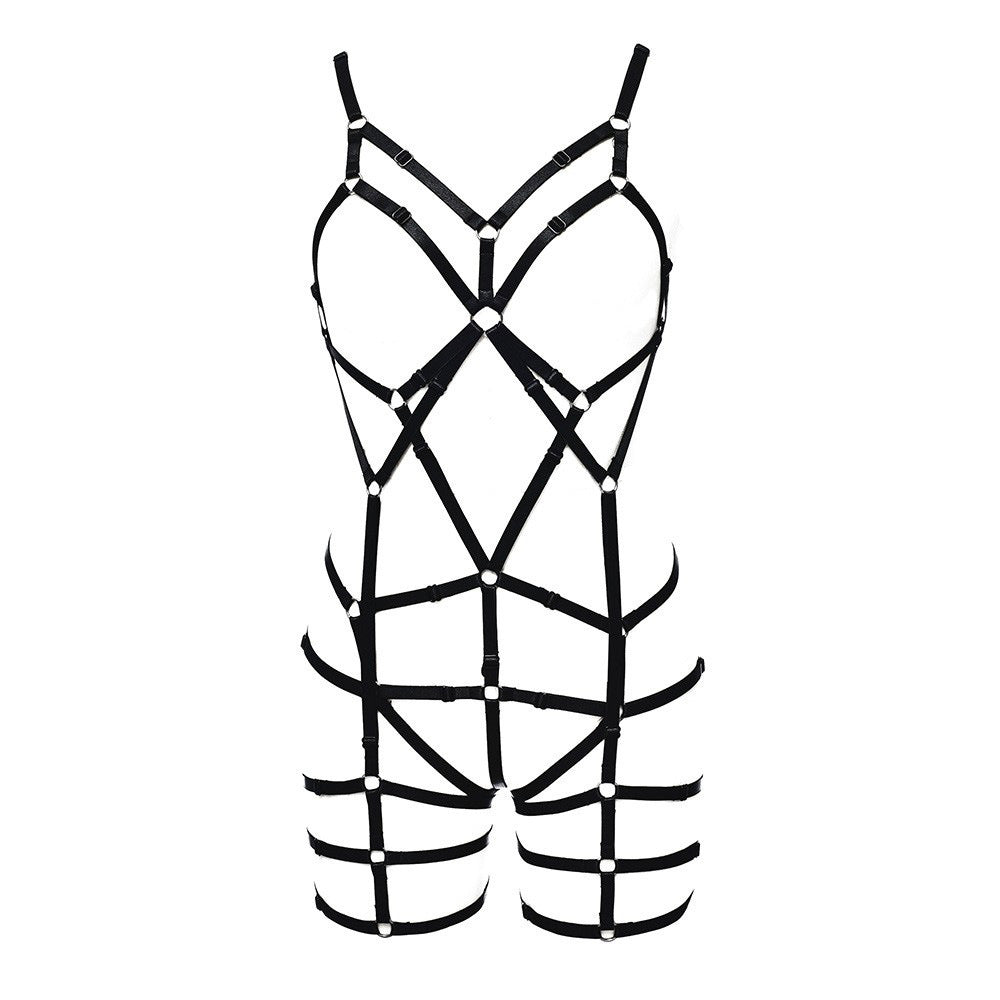 Black Harness Bodysuit with Full Body Garter