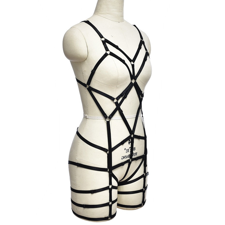 Black Harness Bodysuit with Full Body Garter