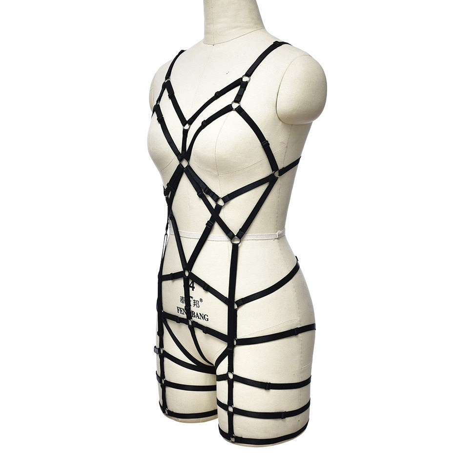 Black Harness Bodysuit with Full Body Garter