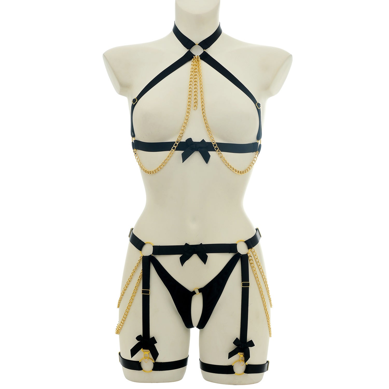 Harness Bra Set with Choker in Bold Colors