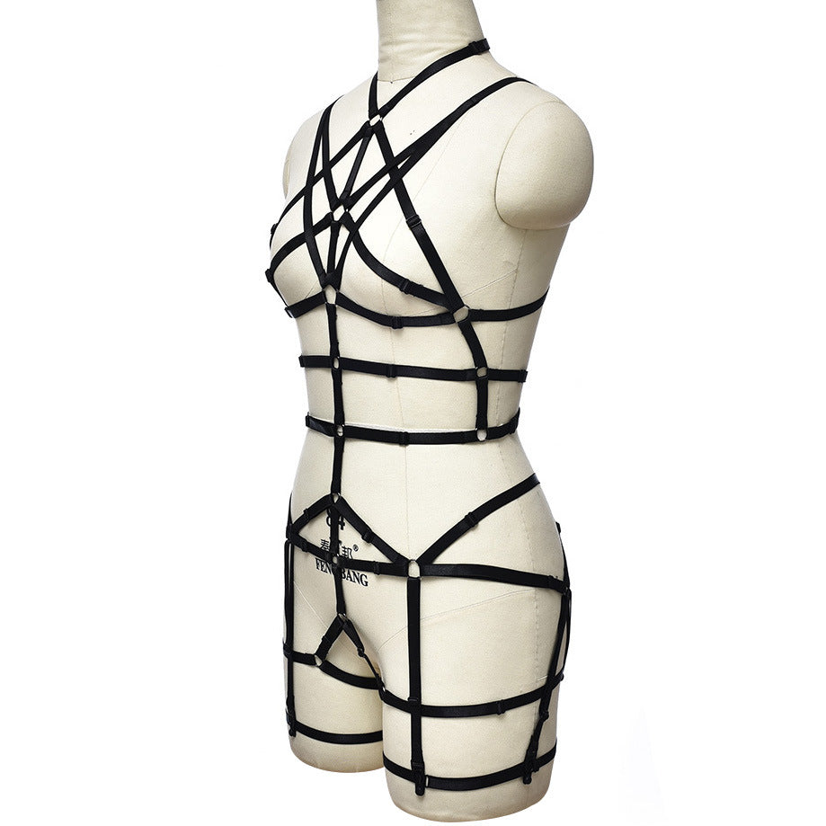 Black Harness Teddy Bodysuit with Adjustable Size