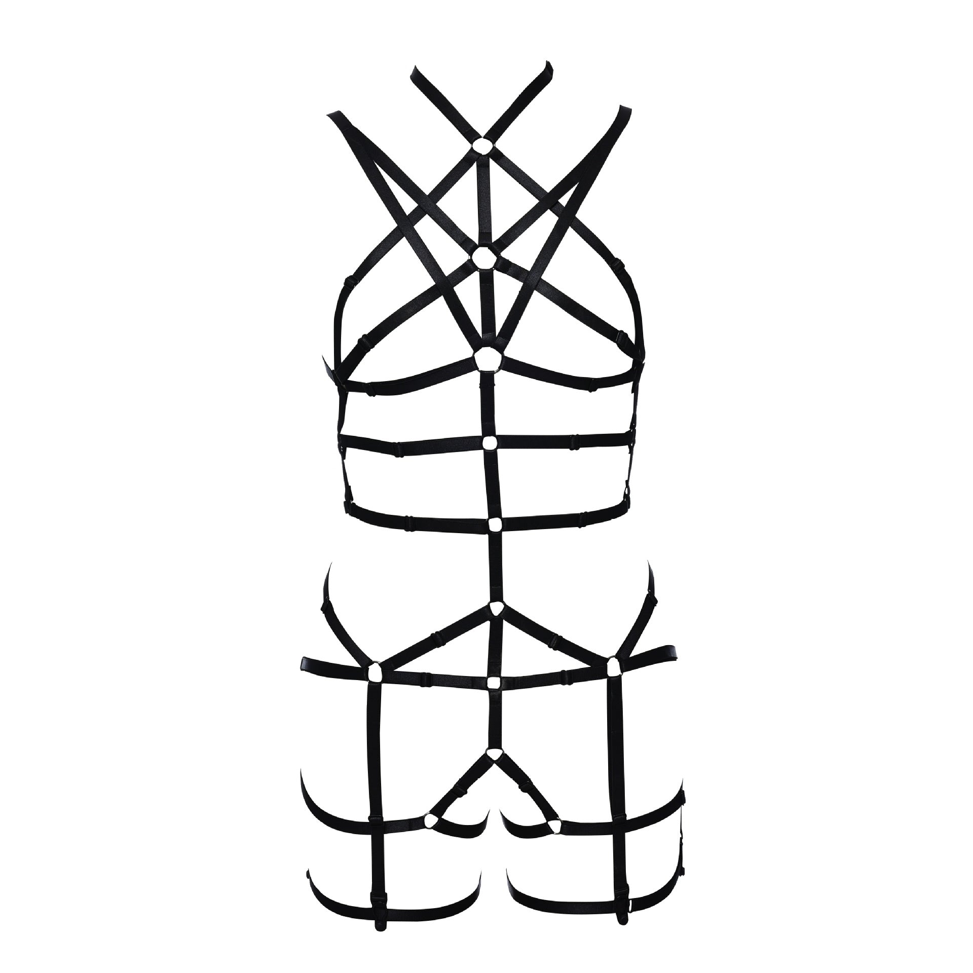 Black Harness Teddy Bodysuit with Adjustable Size