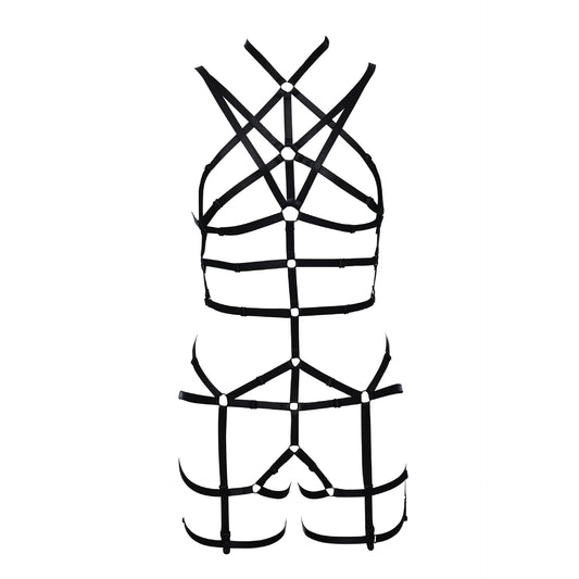 Black Harness Teddy Bodysuit with Adjustable Size - Free