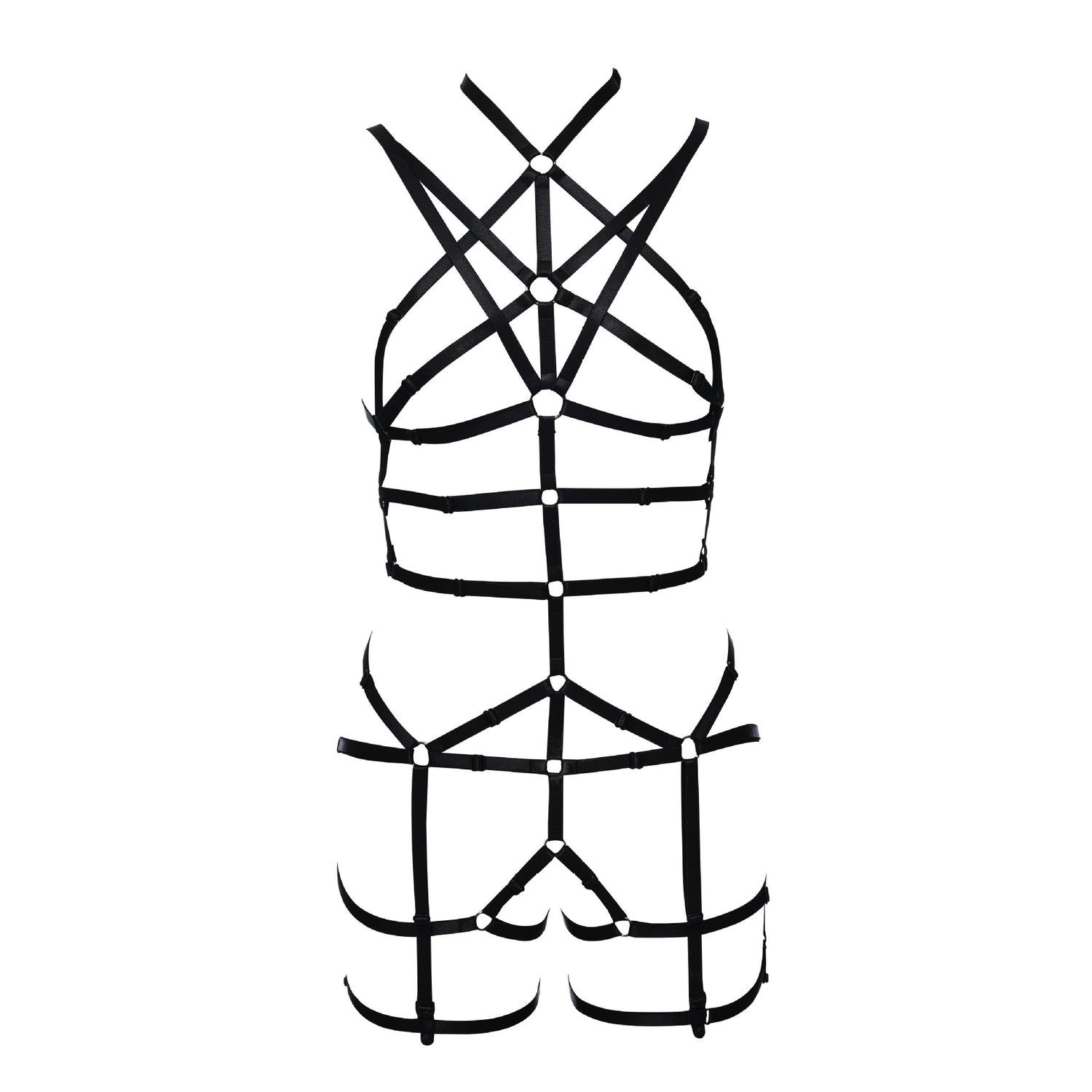 Black Harness Teddy Bodysuit with Adjustable Size