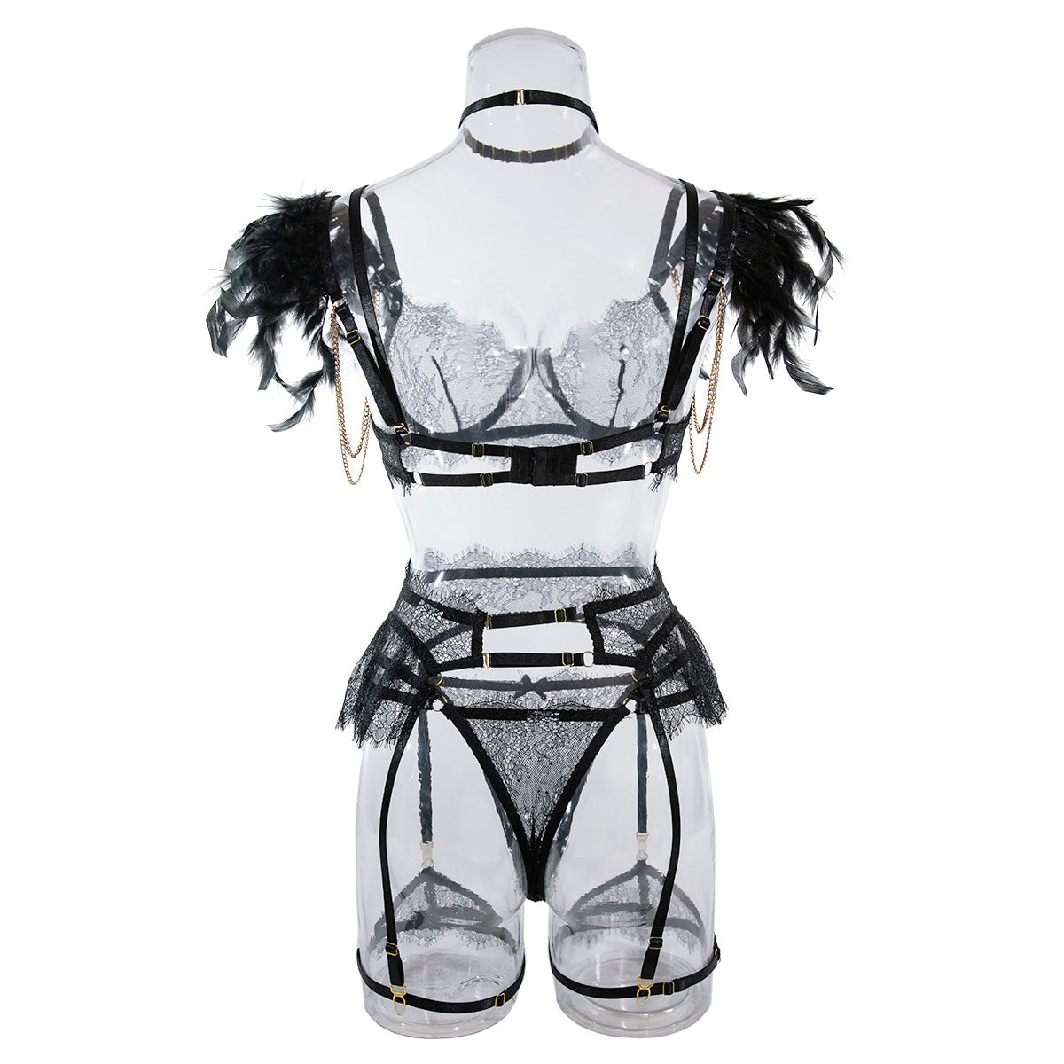 Sexy Lace Bra and Panties Set with Feather Details