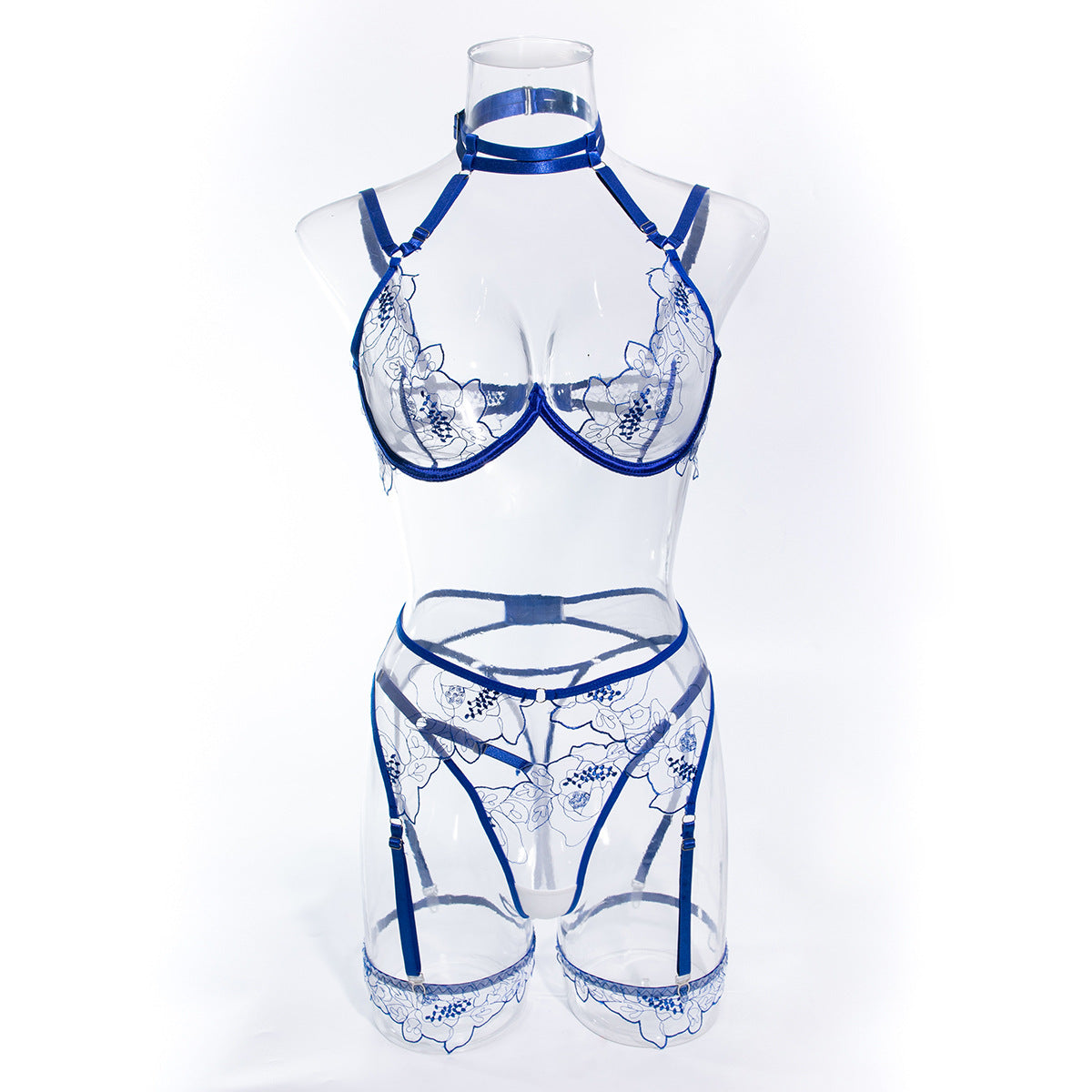 Stylish See-Through Bra Panty Set with Embroidery
