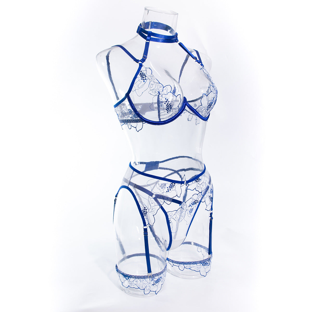 Stylish See-Through Bra Panty Set with Embroidery