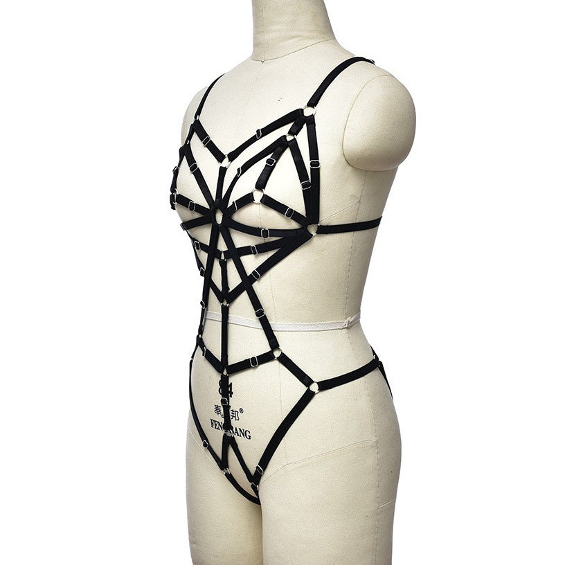 Cage Harness Bodysuit with Integrated Suspenders